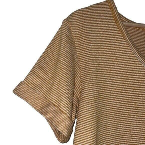 American Eagle Yellow & White Striped Plush V-Neck Tee | Size Small - Picture 2 of 4